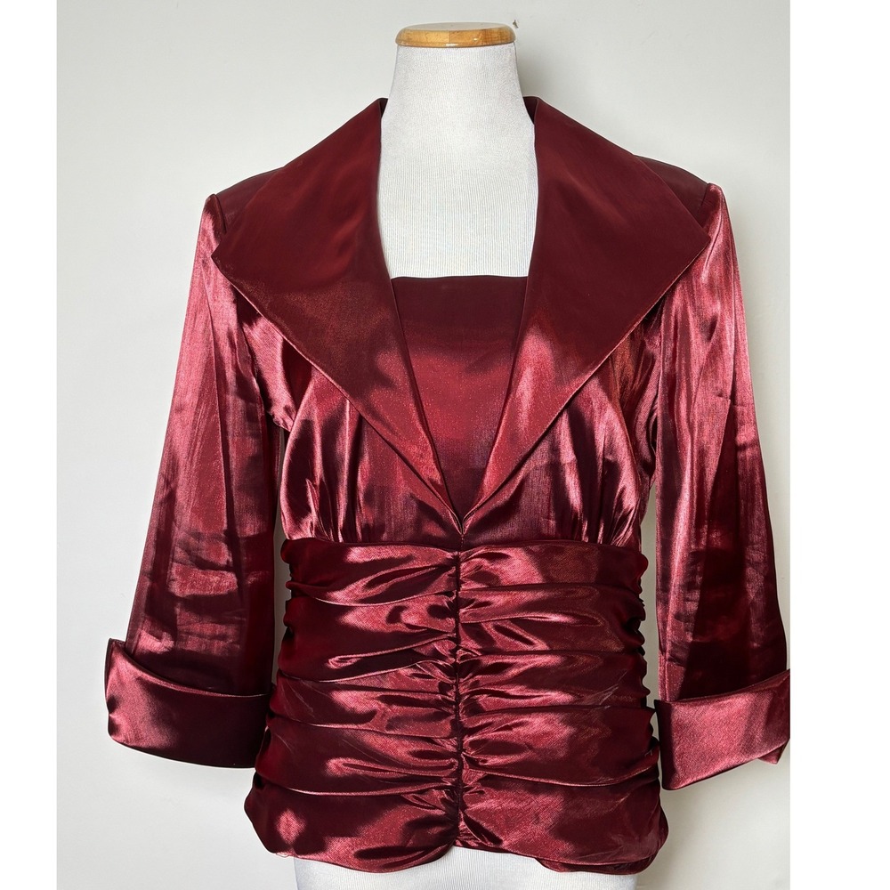 R&M Richards Womens Ruched Shimmer Dressy Jacket Blouse M Evening‎ Party Wedding